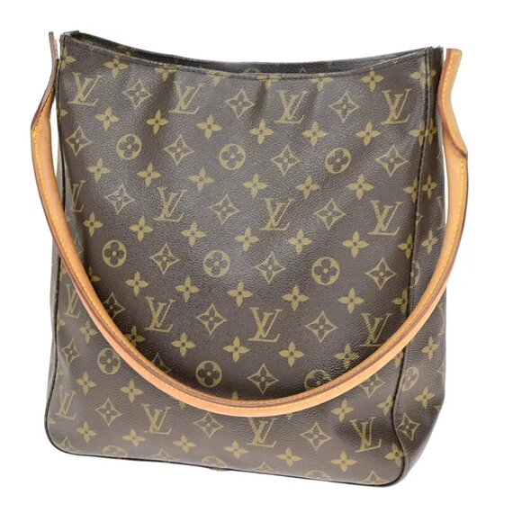LOUIS VUITTON Logo Looping GM Shoulder Bag Monogram Leather Brown - Picture 1 of 7